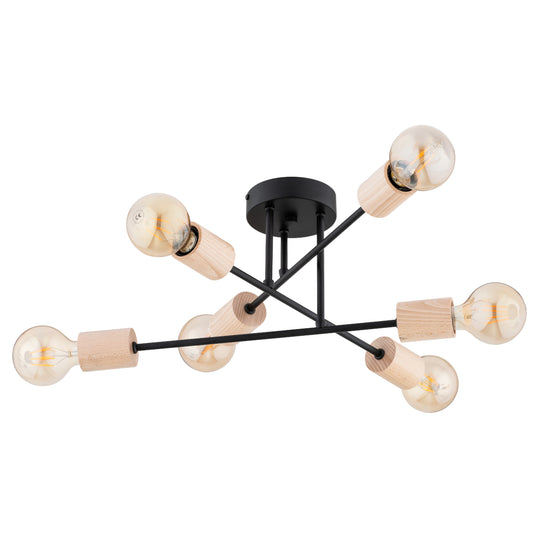 CEILING LAMP ALFA LA-ROSA Black &  Wooden 6 x E27