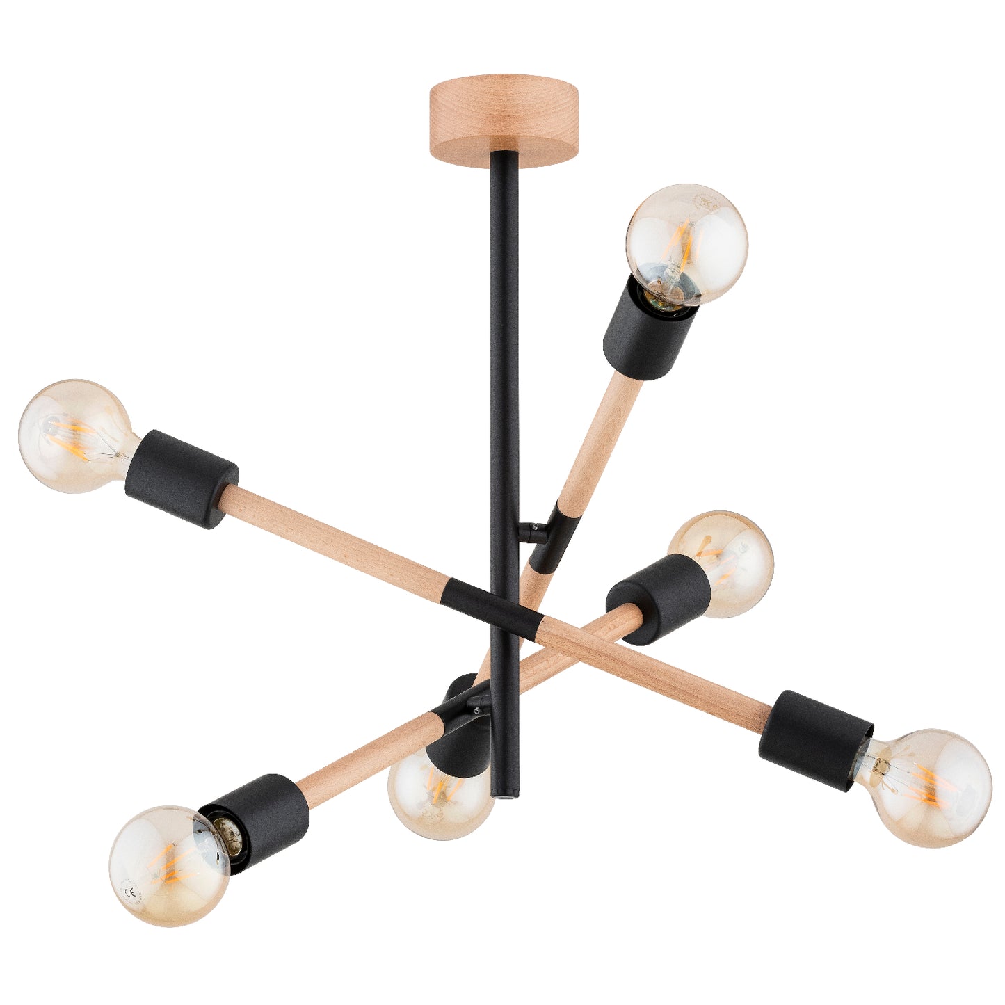 CEILING LAMP ALFA SETRA Wooden & Black 6 x E27