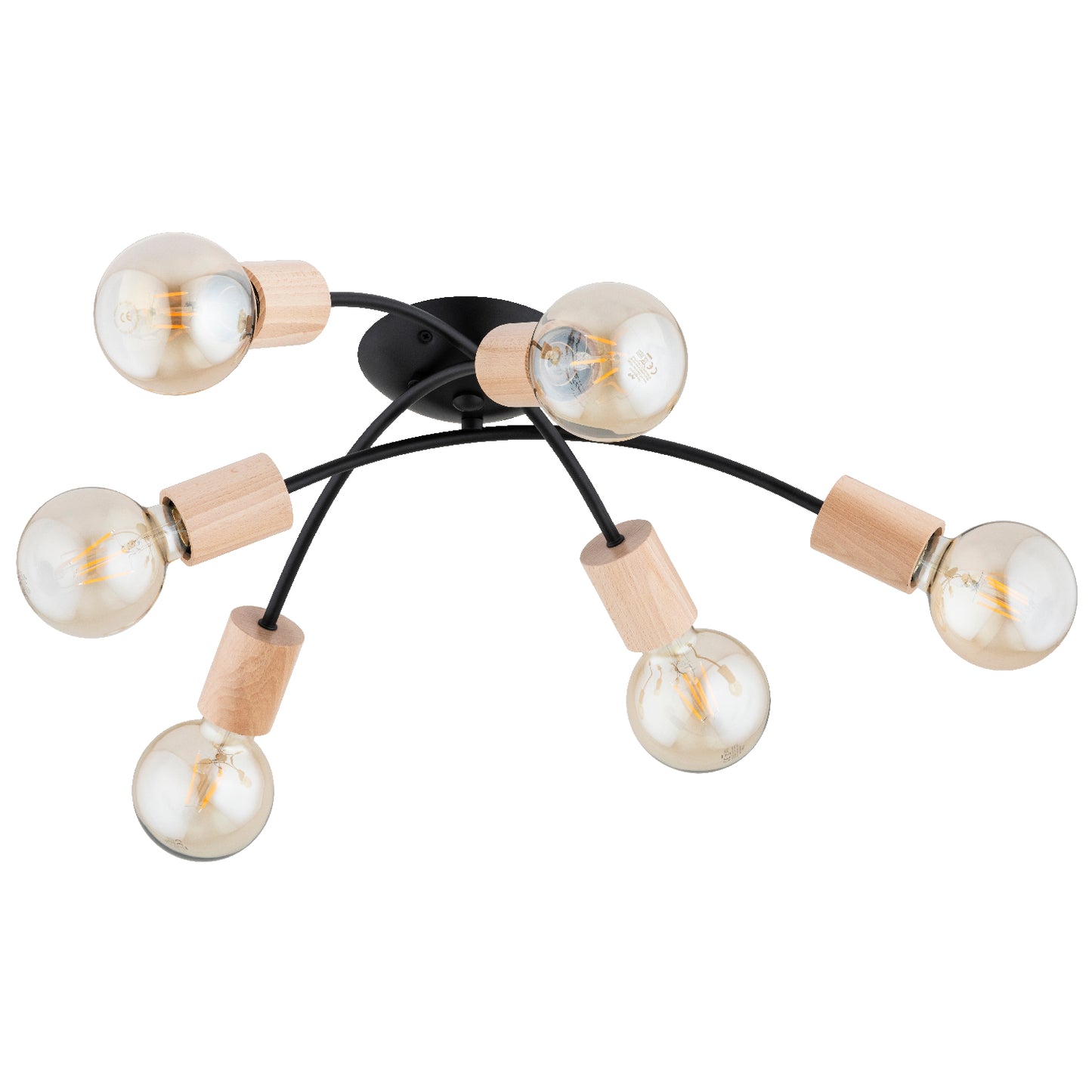 CEILING LAMP ALFA SEDNA Black & Wooden 6 x E27
