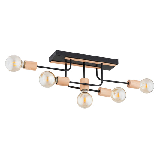 CEILING LAMP ALFA GOISA  Wooden & Black 5 x E27