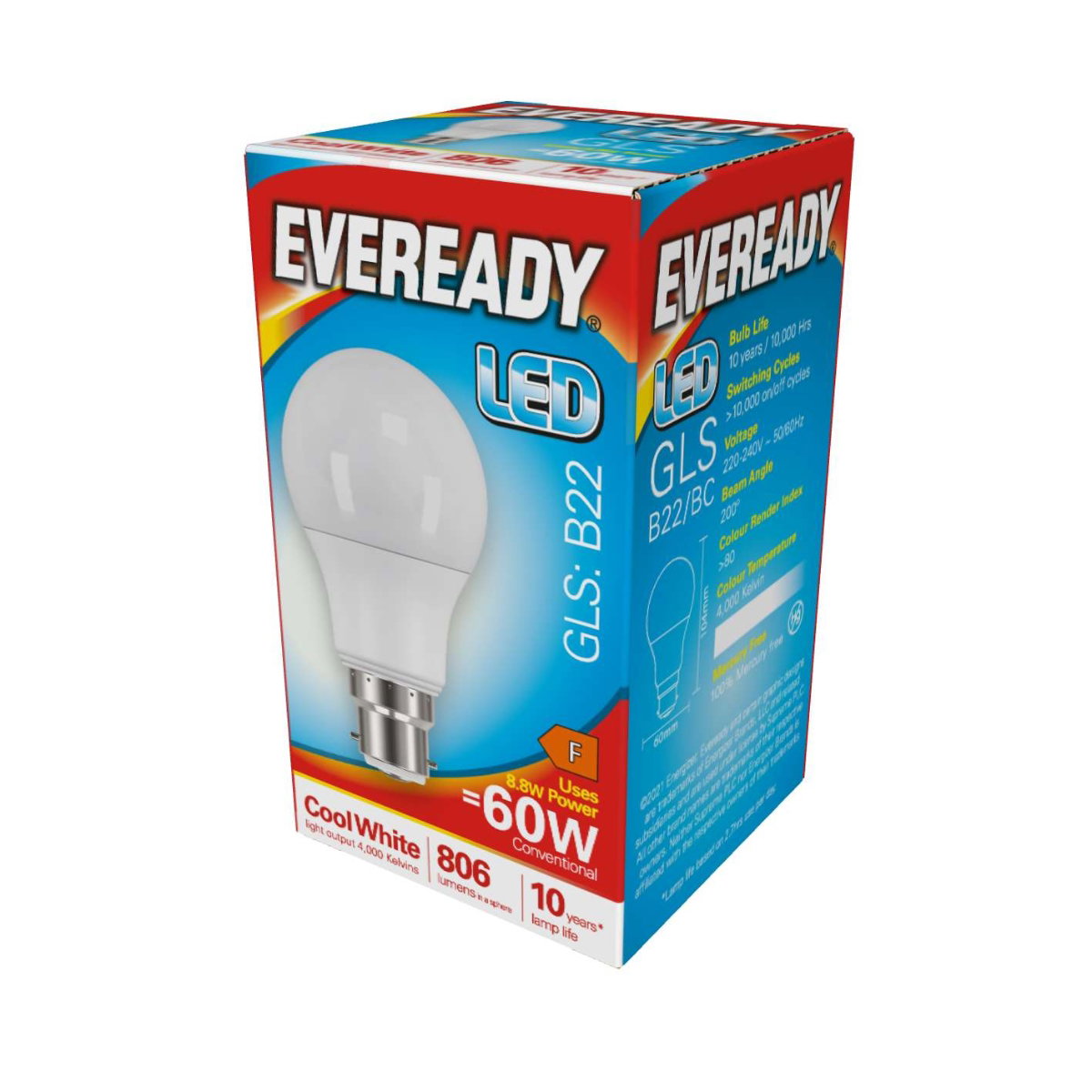 Eveready LED GLS | B22 | 8.8W | 806lm | Cool White 4000K | Single Pack