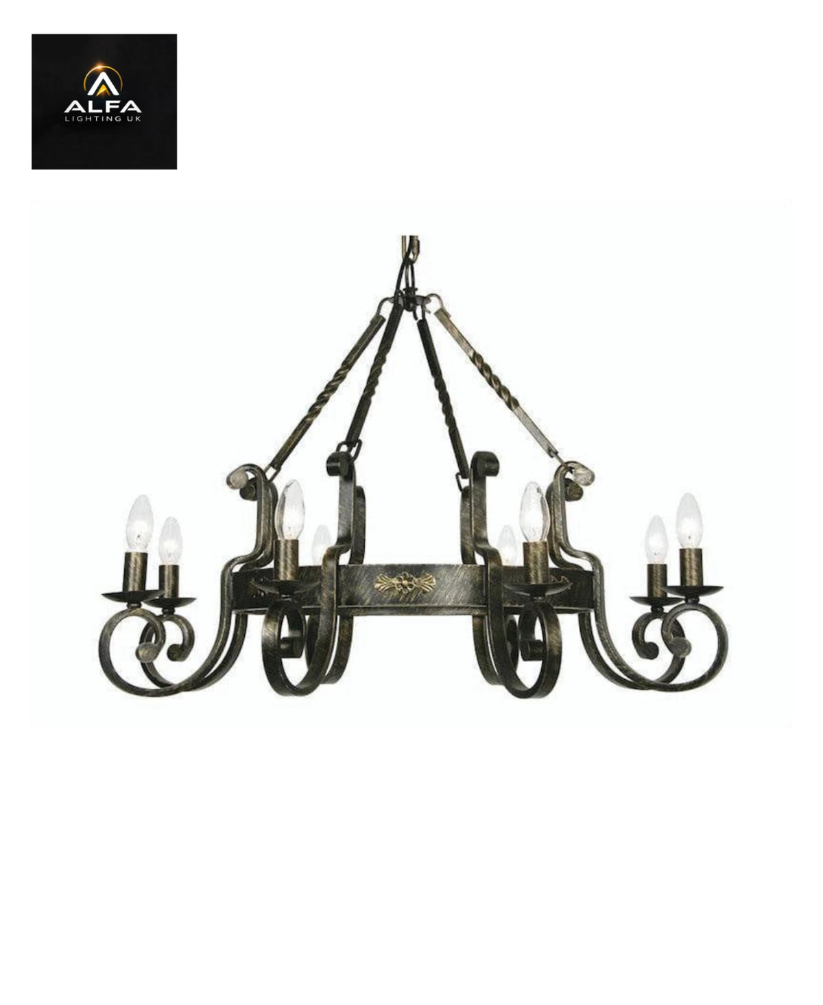 Oaks Lighting | Carlisle | 8675/8 BG | 8 Light | Black Brushed Gold Chandelier - CLEARANCE