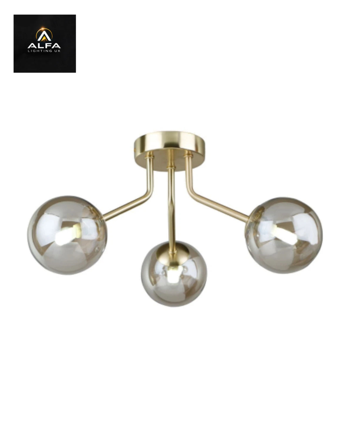 Bravo Lighting | BL13702 | BOLLA | 3 Light Semi Flush | Satin Gold & Cognac Glass - CLEARANCE
