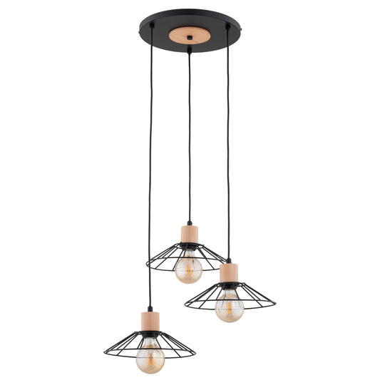 PENDANT LAMP ALFA DOLI Black &  Wooden 3 x E27