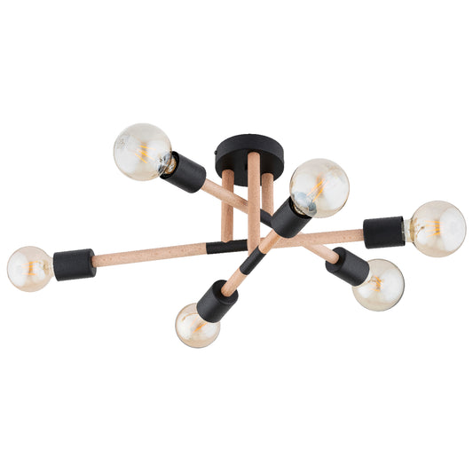 CEILING LAMP ALFA OTELLO  Wooden & Black 6 x E27