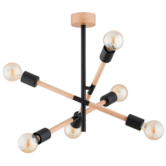CEILING LAMP ALFA SETRA  Wooden & Black 6 x E27