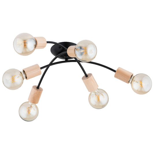 CEILING LAMP ALFA SEDNA Black &  Wooden 6 x E27