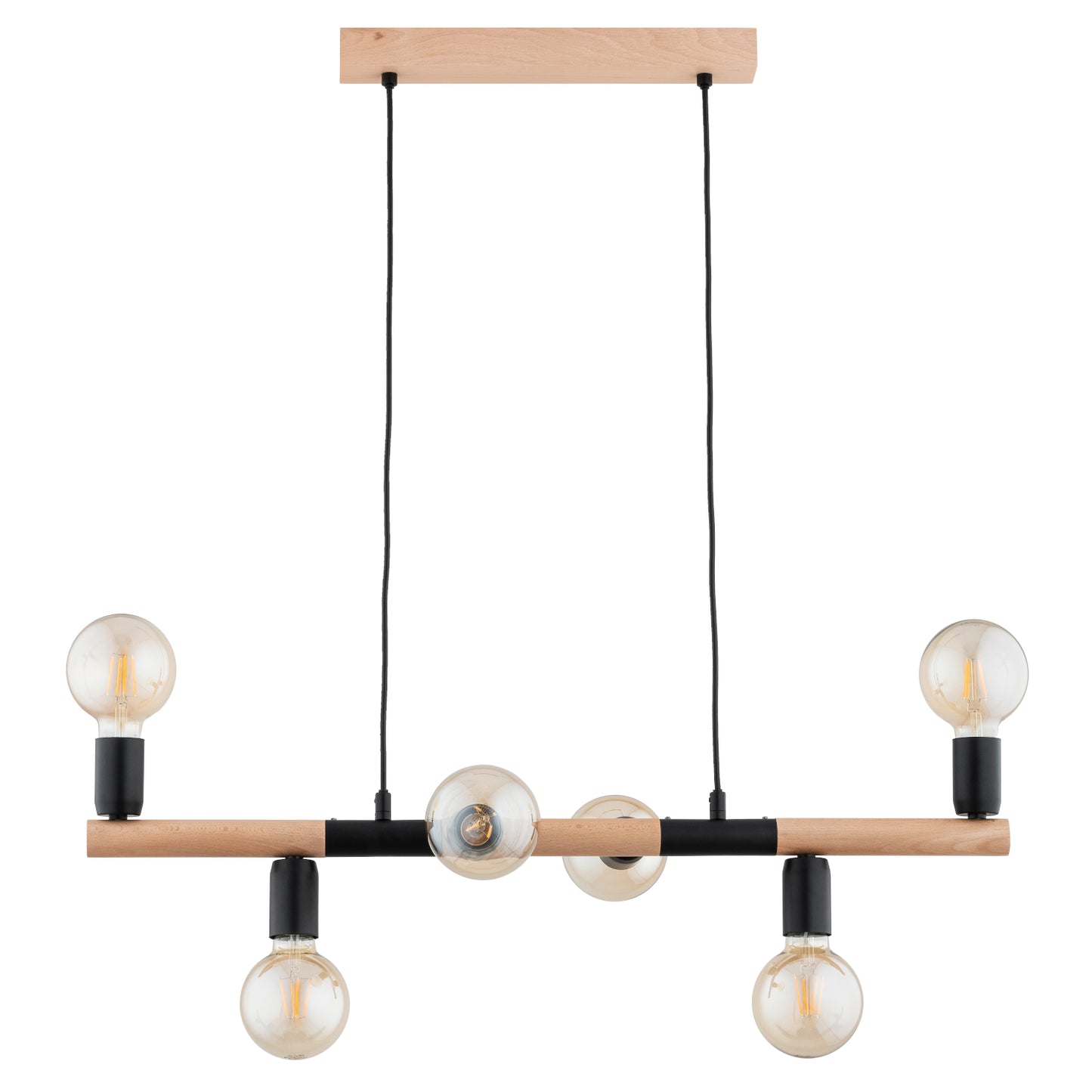 PENDANT LAMP ALFA LIDO  Wooden & Black 6 x E27