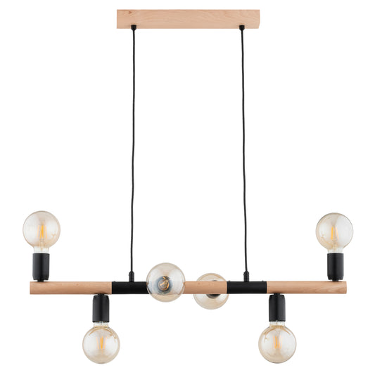 PENDANT LAMP ALFA LIDO  Wooden & Black 6 x E27