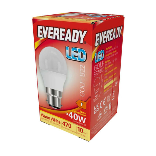 Eveready LED Golf | B22 | 4.9W | 470lm | Warm White 3000K | Single Pack