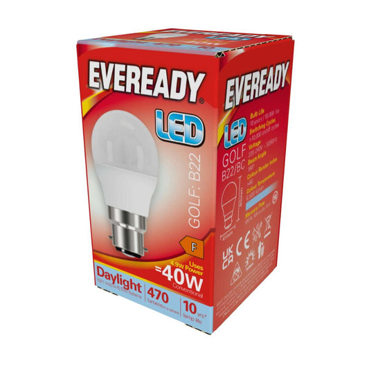 Eveready LED Golf B22 4.9W 470lm Daylight 6500K – Single Pack