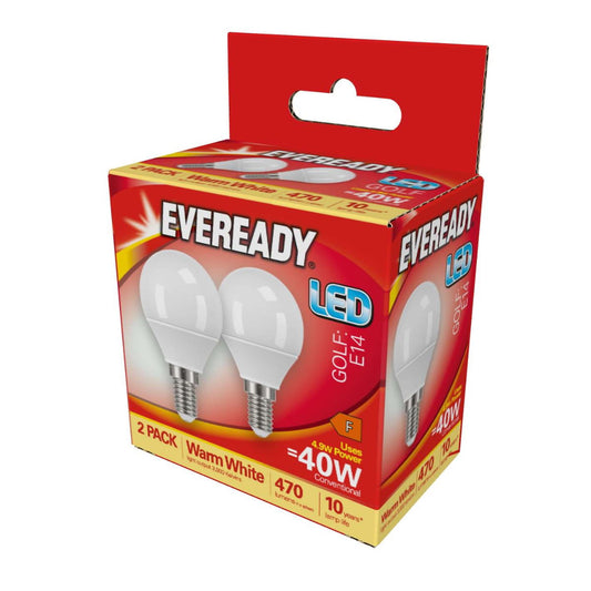 Eveready LED Golf | E14 | 4.9W | 470lm | Warm White 3000K | Pack of 2