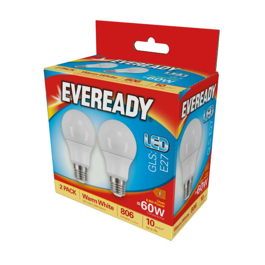 Eveready LED GLS | E27 | 8.8W | 806lm | Warm White 3000K |  Pack of 2