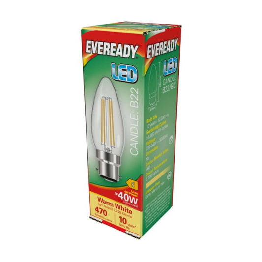Eveready LED Filament Candle | B22 | 4W | 470lm | Warm White 2700K | Single Pack