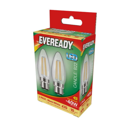 Eveready LED Filament Candle | B22 | 4W | 470lm | Warm White 2700K | Pack of 2