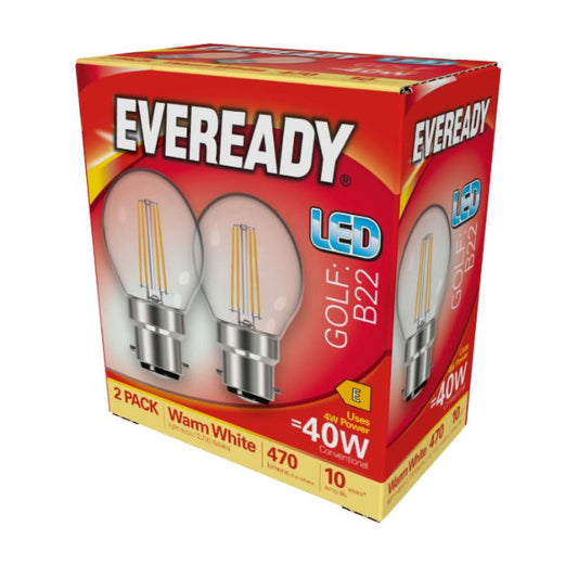 Eveready LED Filament Golf | B22 | 4W | 470lm | Warm White 2700K | Pack of 2