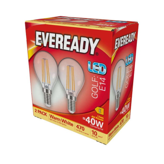Eveready LED Filament Golf | E14 | 4W | 470lm | Warm White 2700K | Pack of 2
