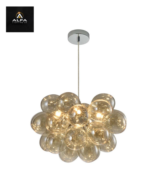 Bravo Lighting | BL13811 | Bubble 5 Light Pendant | Polished Chrome & Cognac Glass - CLEARANCE
