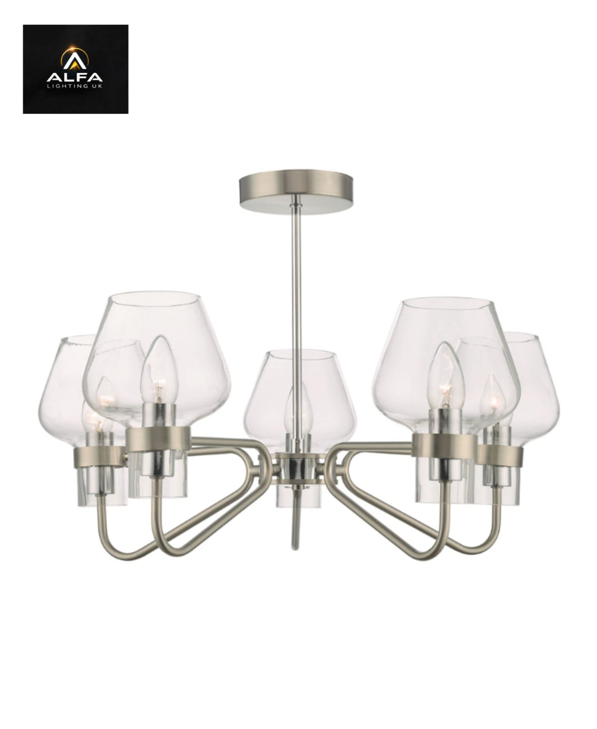Keta | 5 Light | Semi-Flush | Satin Chrome and Glass - CLEARANCE