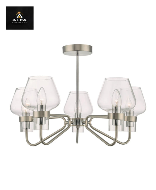 Keta | 5 Light | Semi-Flush | Satin Chrome and Glass - CLEARANCE