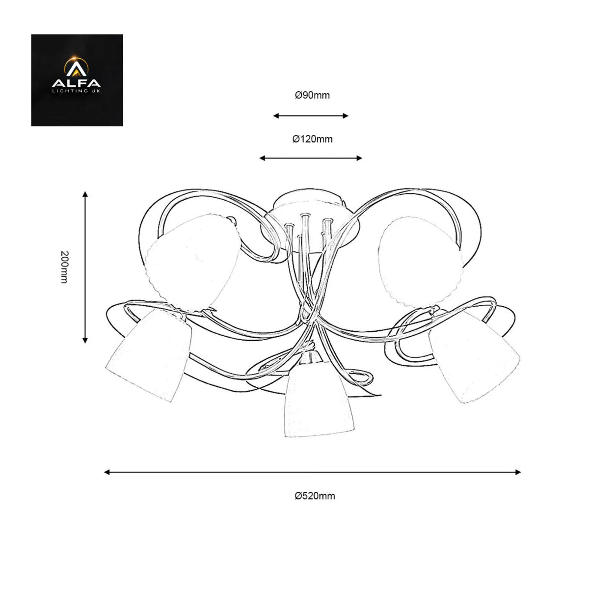 Oaks Lighting | LEKE Range | 6259/5 AB | 5-Light Ceiling Light - CLEARANCE