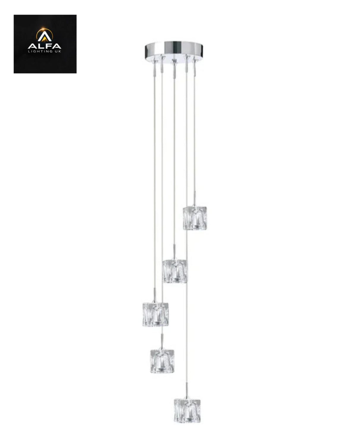Searchlight Ice Cube | 5 Light LED | Glass & Chrome Multi Drop Pendant Light - CLEARANCE