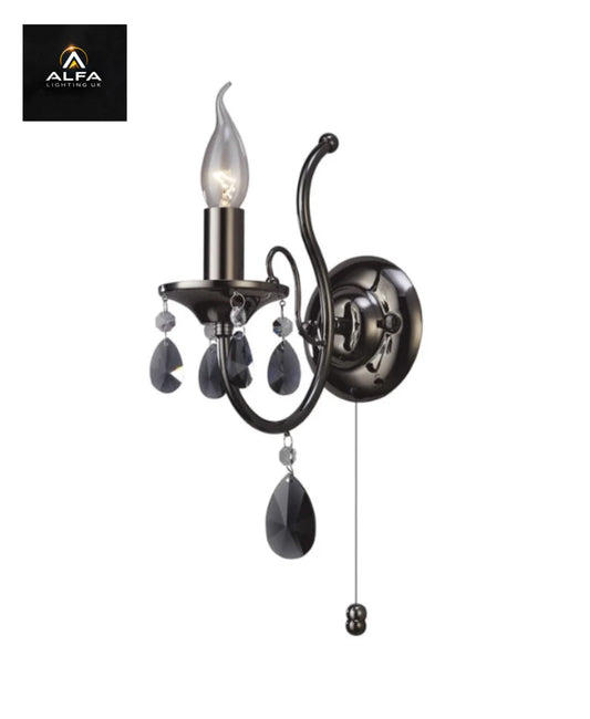 Diyas | IL30901 | Luna | Single Wall Light | Black Chrome with Crystal - CLEARANCE