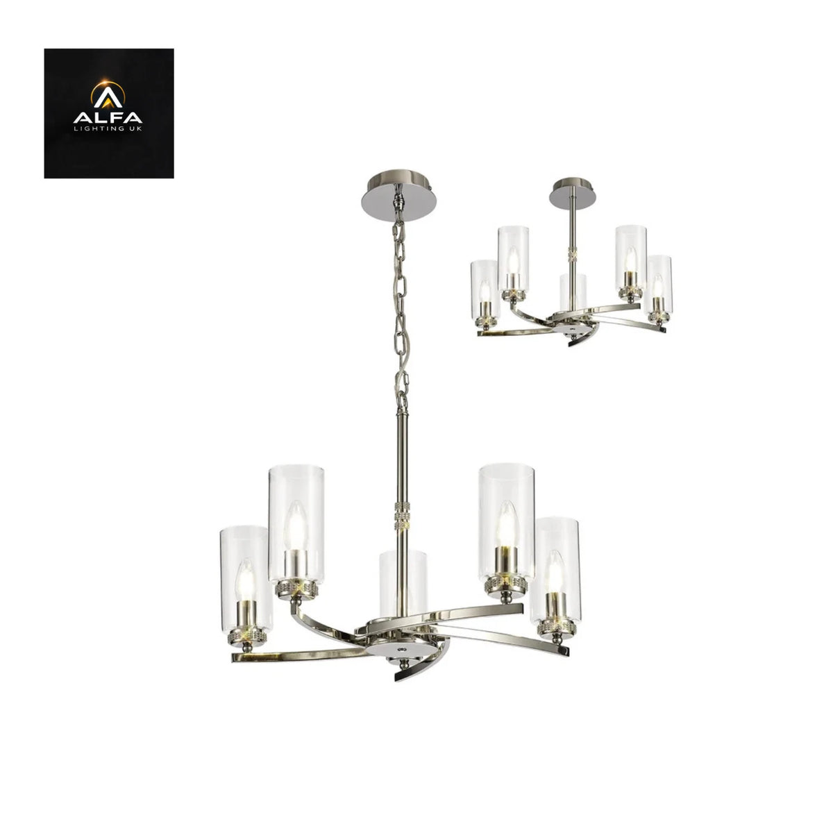 LIGHT | SH7310 |  Darla | 5 x E14 | Pendant/Semi Flush Ceiling Light | Polished Nickel - CLEARANCE