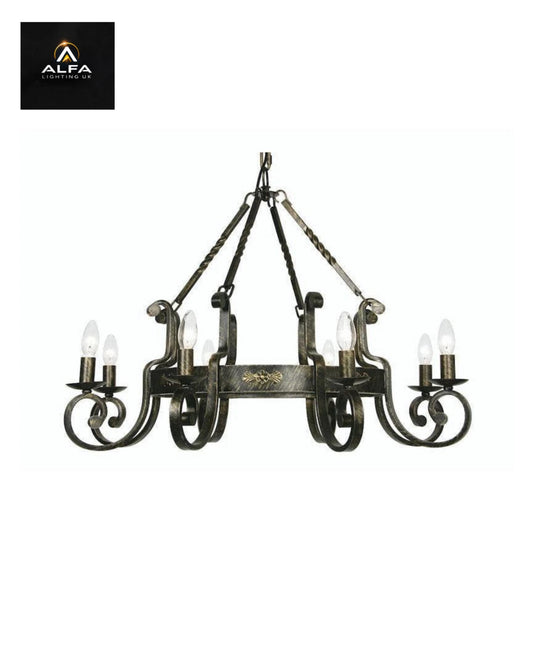Oaks Lighting | Carlisle | 8675/8 BG | 8 Light | Black Brushed Gold Chandelier  - CLEARANCE