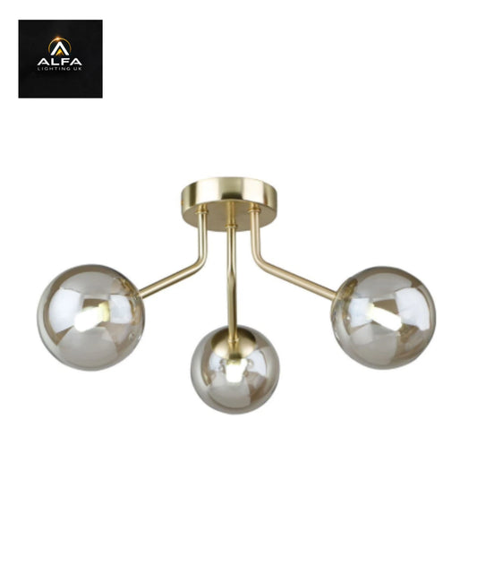 Bravo Lighting | BL13702 | BOLLA | 3 Light Semi Flush | Satin Gold & Cognac Glass - CLEARANCE