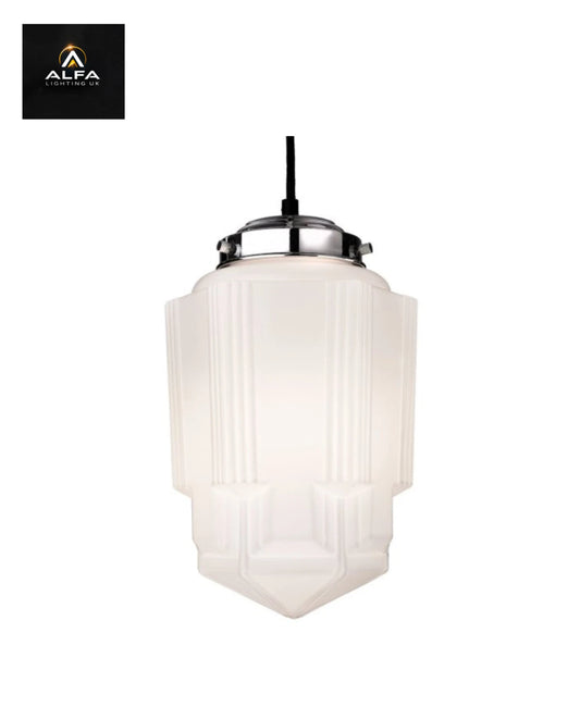 Firstlight | Art Deco Ceiling Pendant Light |  Chrome And Opal White Glass | 4949CH - CLEARANCE
