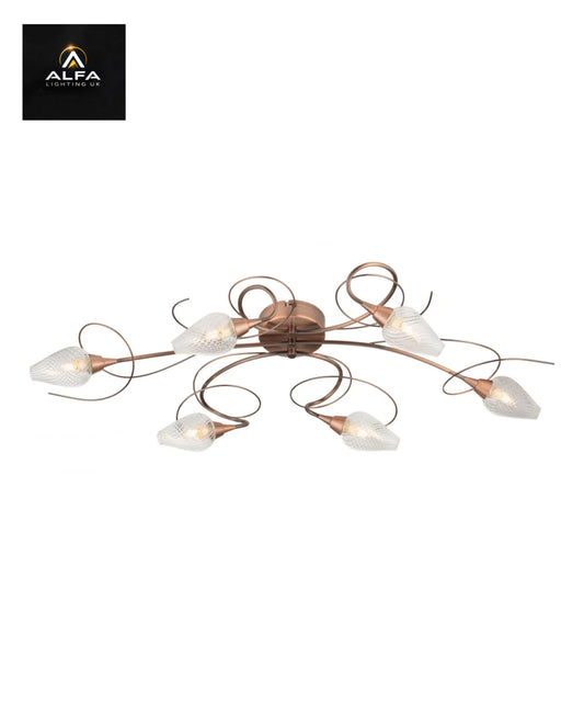 Oaks Lighting | Lugh Range | 1602/6 CU | Copper | 6 light ceiling light - CLEARANCE